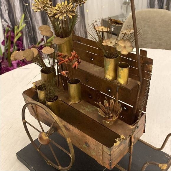 Curtis Jere Vintage Metal Flower Cart Sculpture - Picture 5 of 11